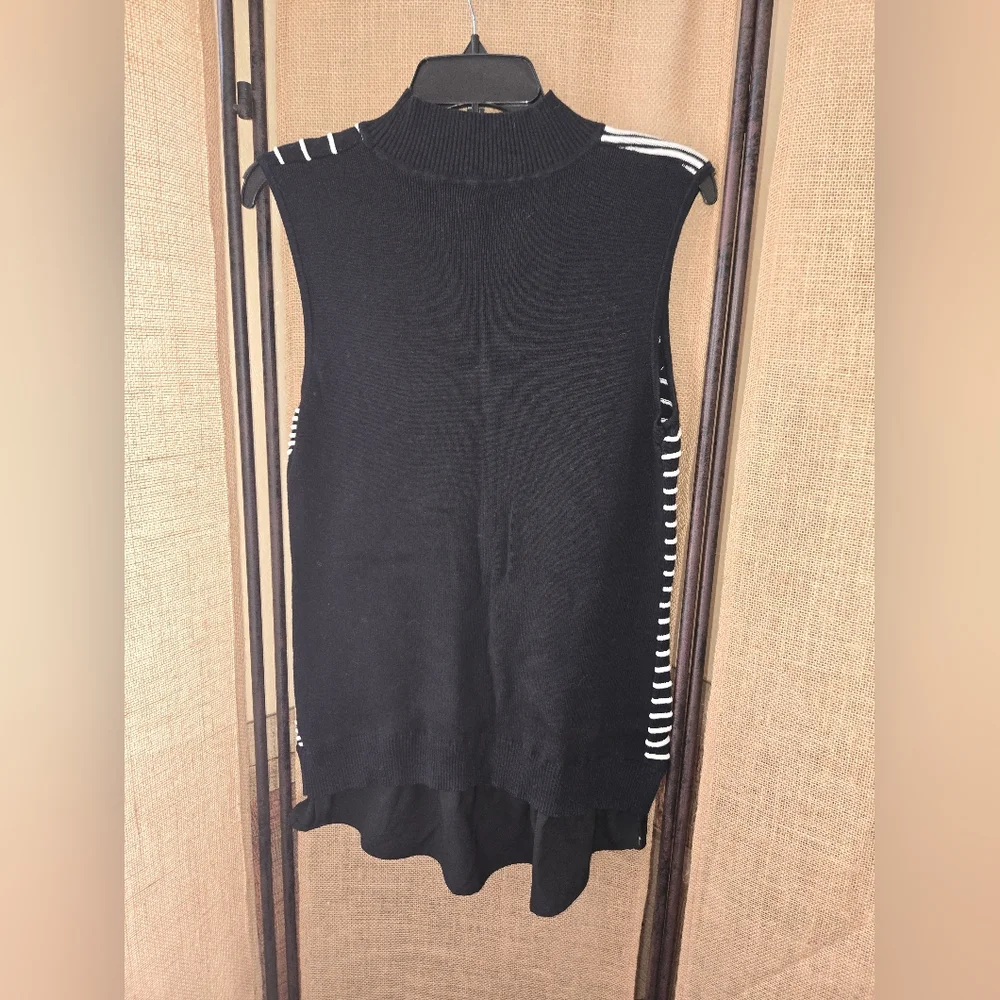 Women's Dana Buchman Black and White Sleeveless Layered Look Sweater Top Size L - Picture 6 of 6